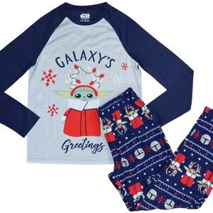Star Wars Men’s Christmas Pajama Set - Navy and Red with Baby Yoda